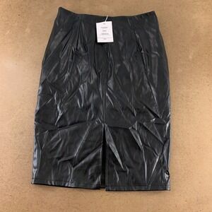 RAMISU Women's XL Black Faux Leather High Waist Split Front Pencil Skirt NWT